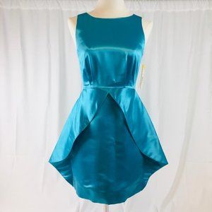 ALICE AND OLIVIA VIBRANT SKY BLUE SILK PARTY DRESS